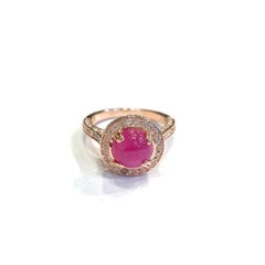 Bochic “Orient” Vintage Ruby & Topaz Retro Solitaire Ring Set 18K Gold & Silver