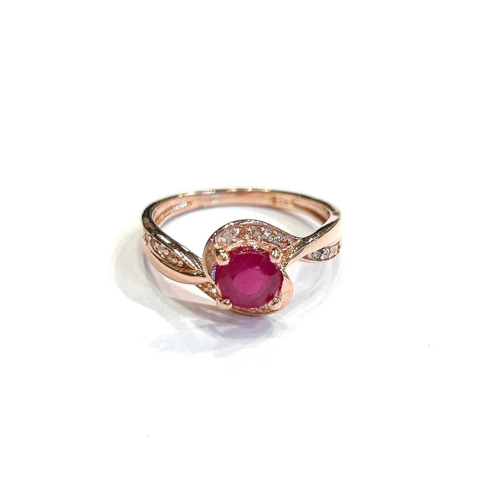 Women's or Men's Bochic “Orient” Natural Ruby & Topaz Retro Solitaire Ring Set 18K Gold & Silver For Sale