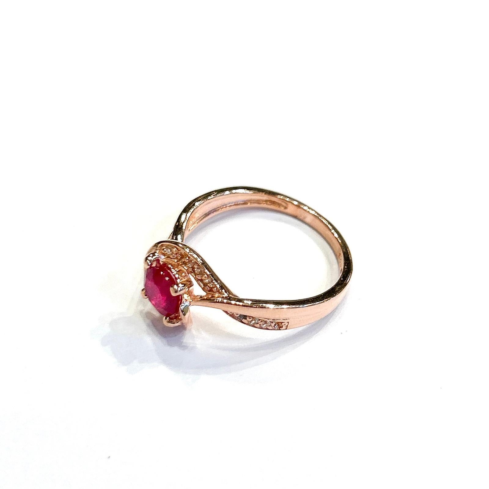 Bochic “Orient” Natural Ruby & Topaz Retro Solitaire Ring Set 18K Gold & Silver For Sale 3