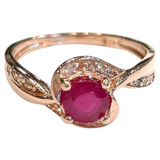 Bochic “Orient” Natural Ruby & Topaz Retro Solitaire Ring Set 18K Gold & Silver For Sale