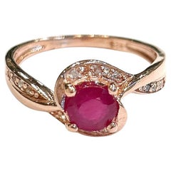 Bochic "Orient" Bague solitaire rétro en or 18 carats et argent avec rubis naturel et topaze