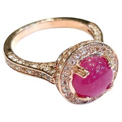 Bochic "Orient" Bague solitaire rétro en or 18 carats et argent avec rubis naturel et topaze