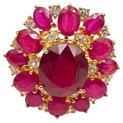 Bochic “Orient” Natural Ruby & White Topaz Cocktail Ring Set 18K Gold & Silver
