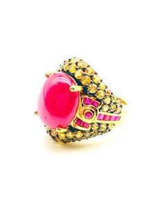 Bochic “Orient” Natural Ruby & Yellow Sapphire Ring Set In 18 K Gold & Silver