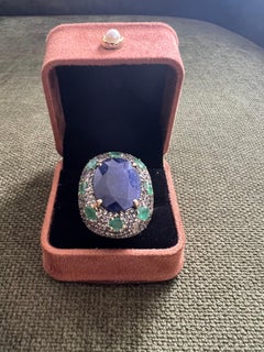 Bochic “Orient” Natural Sapphire & Emerald Ring Set In 18K Gold & Silver