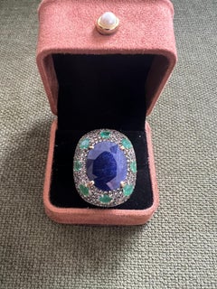Bochic “Orient” Natural Sapphire & Emerald Ring Set In 18K Gold & Silver