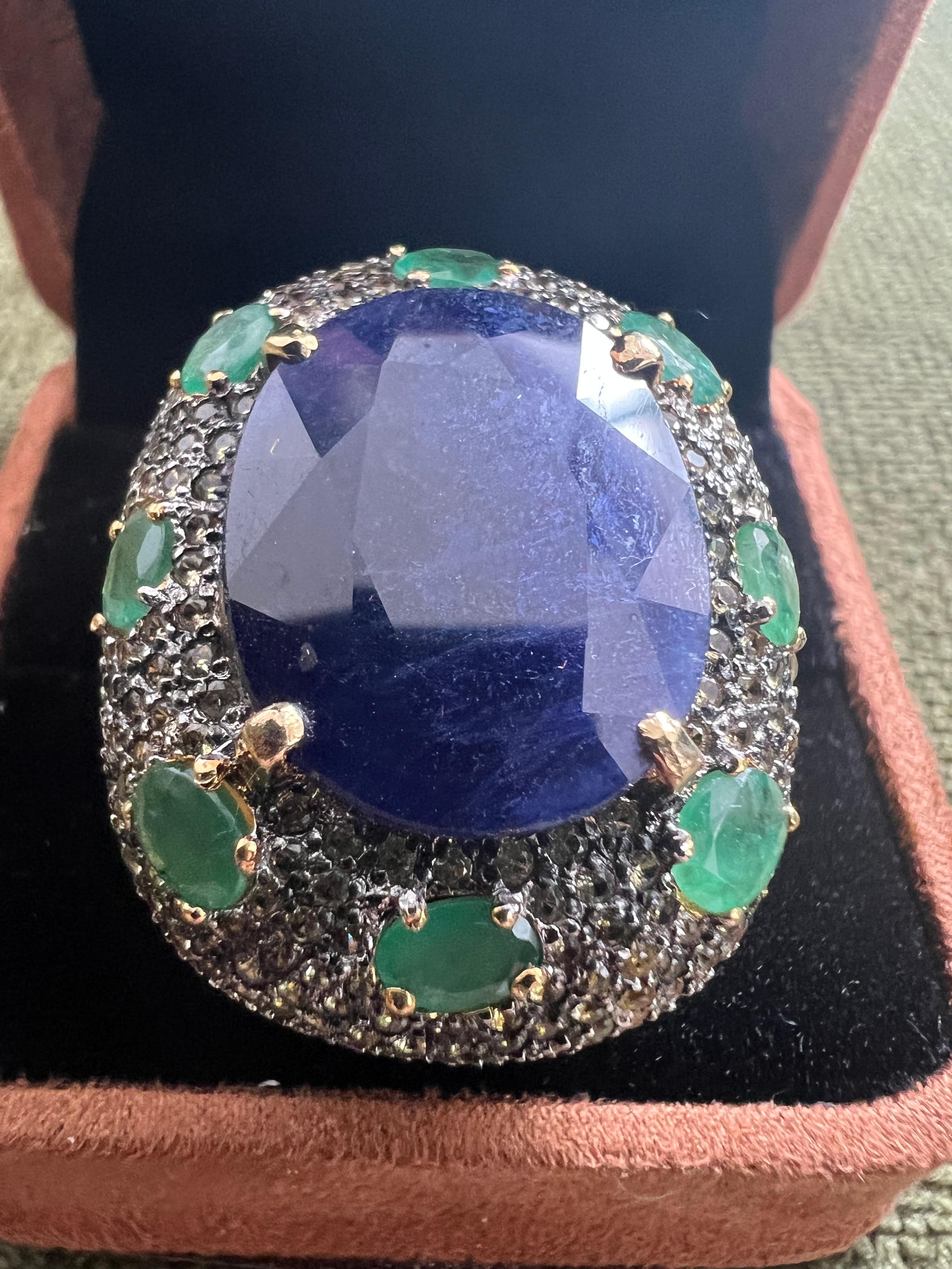 Bochic “Orient” Natural Sapphire & Emerald Ring Set In 18K Gold & Silver en vente 3