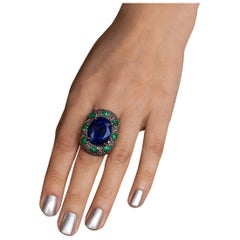 Bochic “Orient” Natural Sapphire & Emerald Ring Set In 18K Gold & Silver