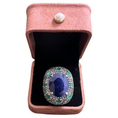Bochic “Orient” Natural Sapphire & Emerald Ring Set In 18K Gold & Silver