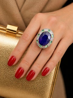 Bochic “Orient” Natural Sapphire & Emerald Ring Set In 18K Gold & Silver