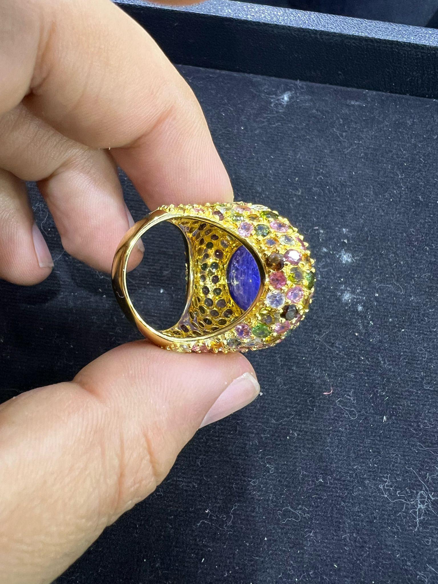 Bochic “Orient” Natural Sapphire & Multi Gem Ring Set 18K Yellow Gold & Silver For Sale 3