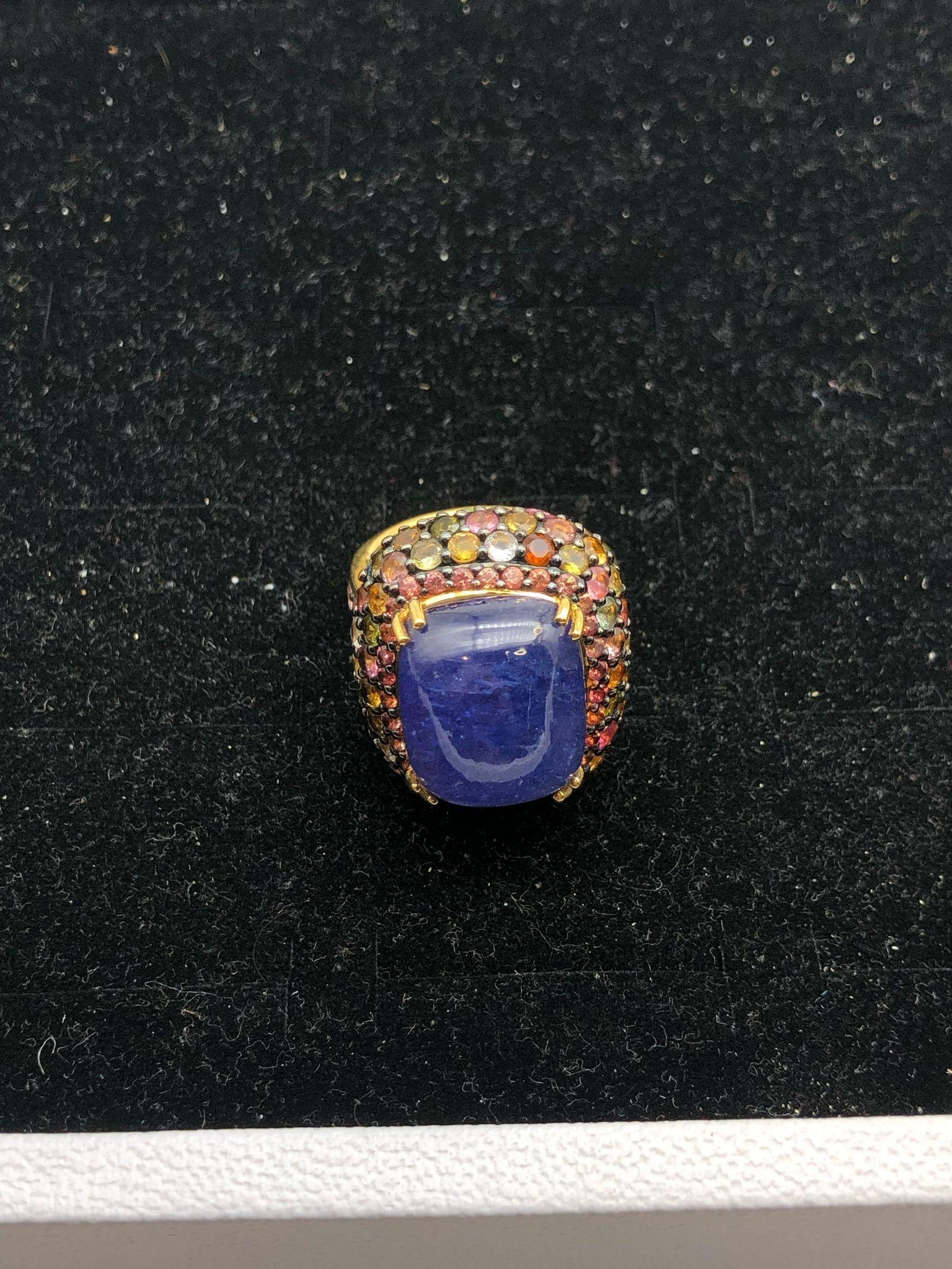 Bochic “Orient” Natural Sapphire & Multi Gem Ring Set 18K Yellow Gold & Silver For Sale 4