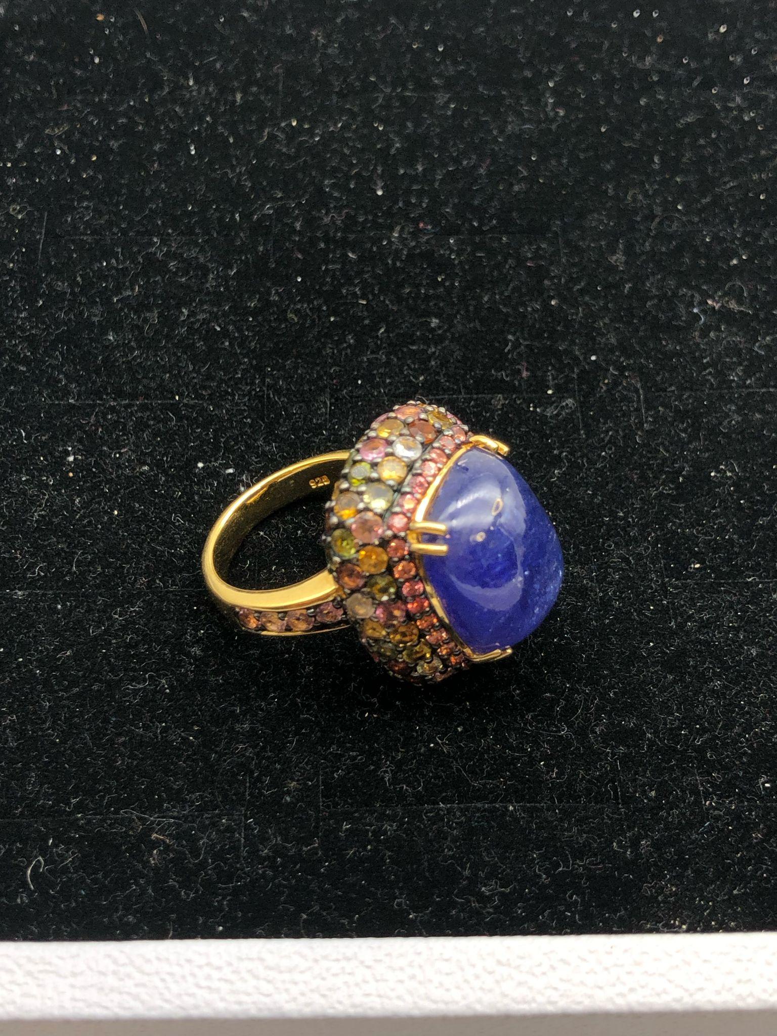 Bochic “Orient” Natural Sapphire & Multi Gem Ring Set 18K Yellow Gold & Silver For Sale 5