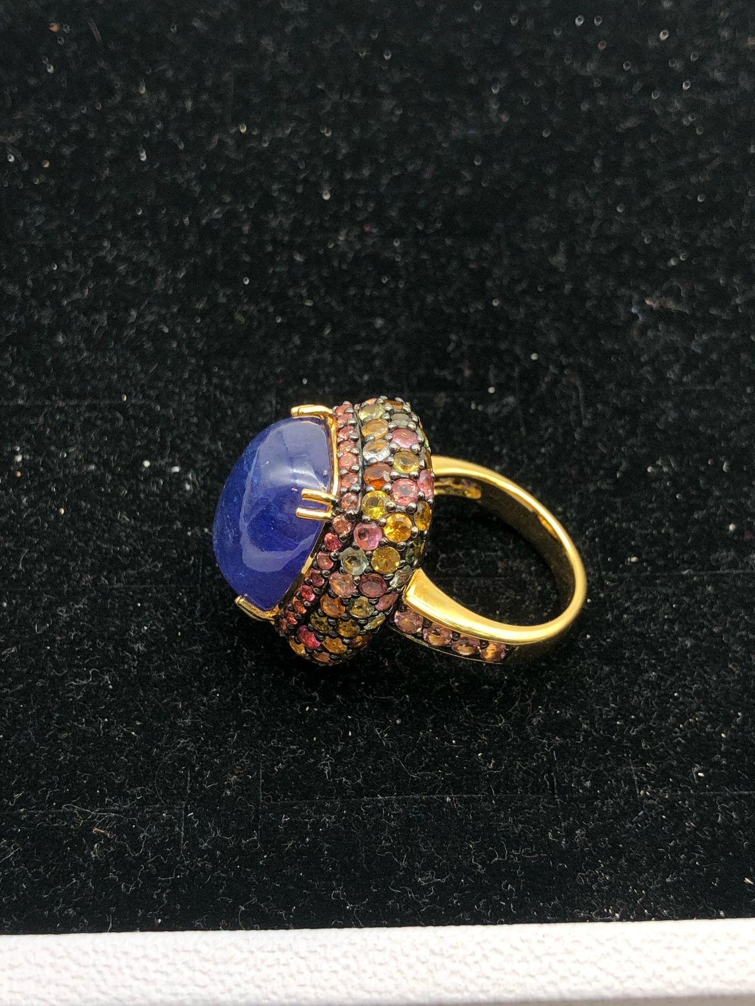 Bochic “Orient” Natural Sapphire & Multi Gem Ring Set 18K Yellow Gold & Silver For Sale 6