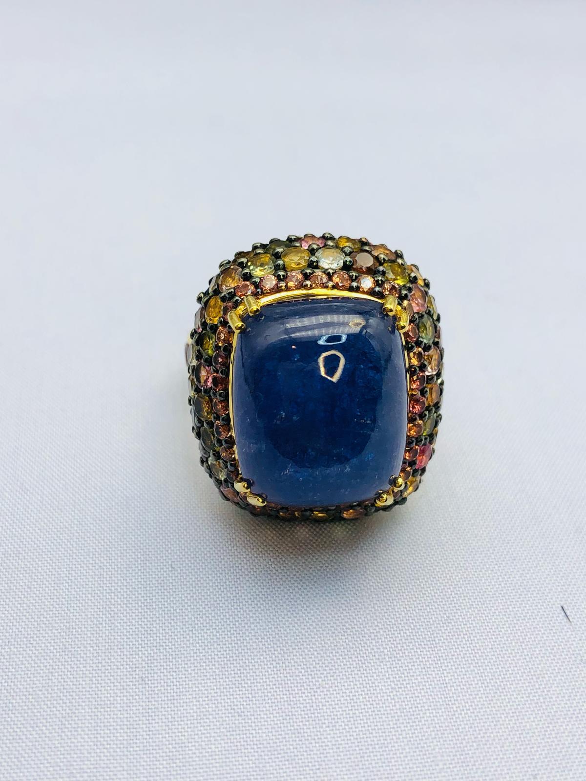 Women's or Men's Bochic “Orient” Natural Sapphire & Multi Gem Ring Set 18K Yellow Gold & Silver For Sale