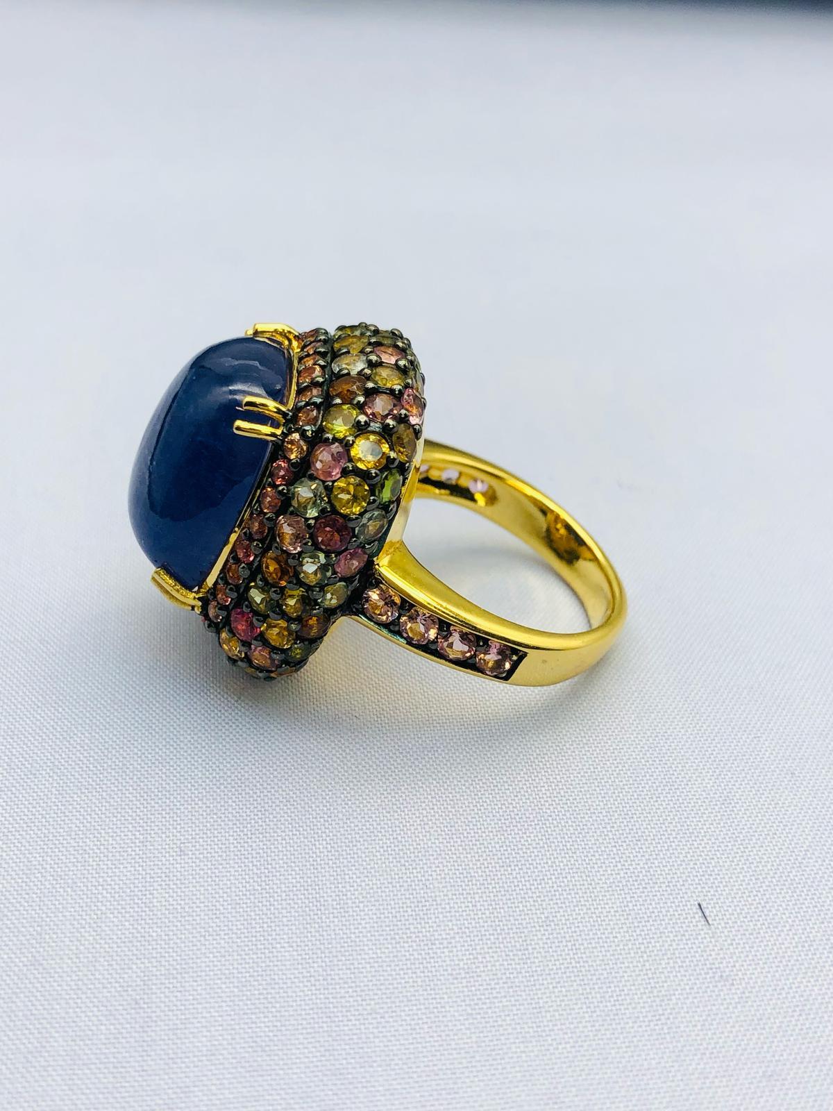 Bochic “Orient” Natural Sapphire & Multi Gem Ring Set 18K Yellow Gold & Silver For Sale 1