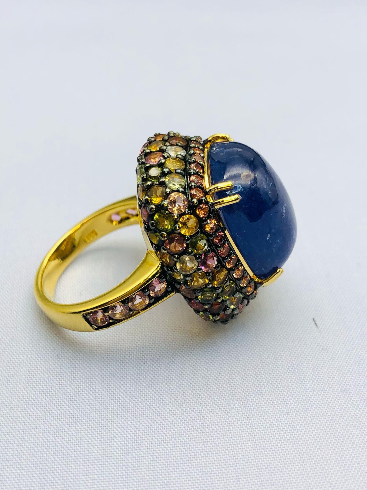 Bochic “Orient” Natural Sapphire & Multi Gem Ring Set 18K Yellow Gold & Silver For Sale 2