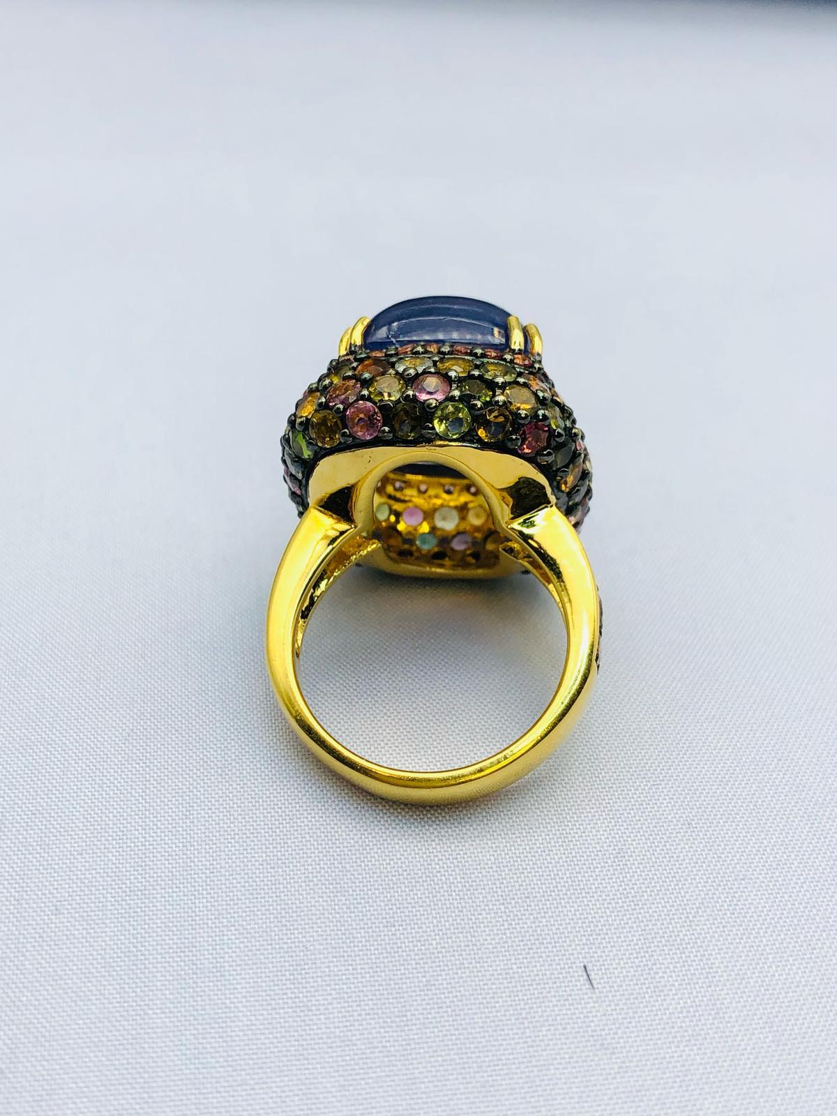 Bochic “Orient” Natural Sapphire & Multi Gem Ring Set 18K Yellow Gold & Silver For Sale 3