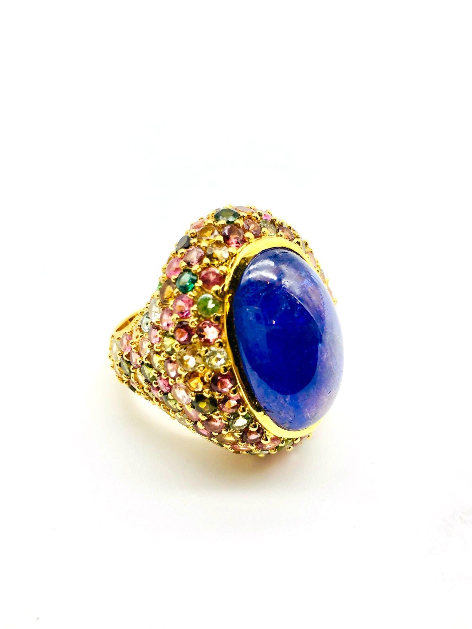 Bochic “Orient” Natural Sapphire & Multi Gem Ring Set In 18K Yellow Gold & Silve For Sale 4
