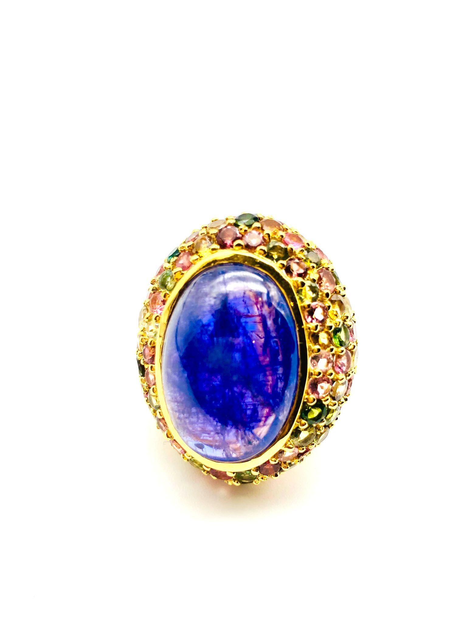 Bochic “Orient” Natural Sapphire & Multi Gem Ring Set In 18K Yellow Gold & Silve For Sale 6