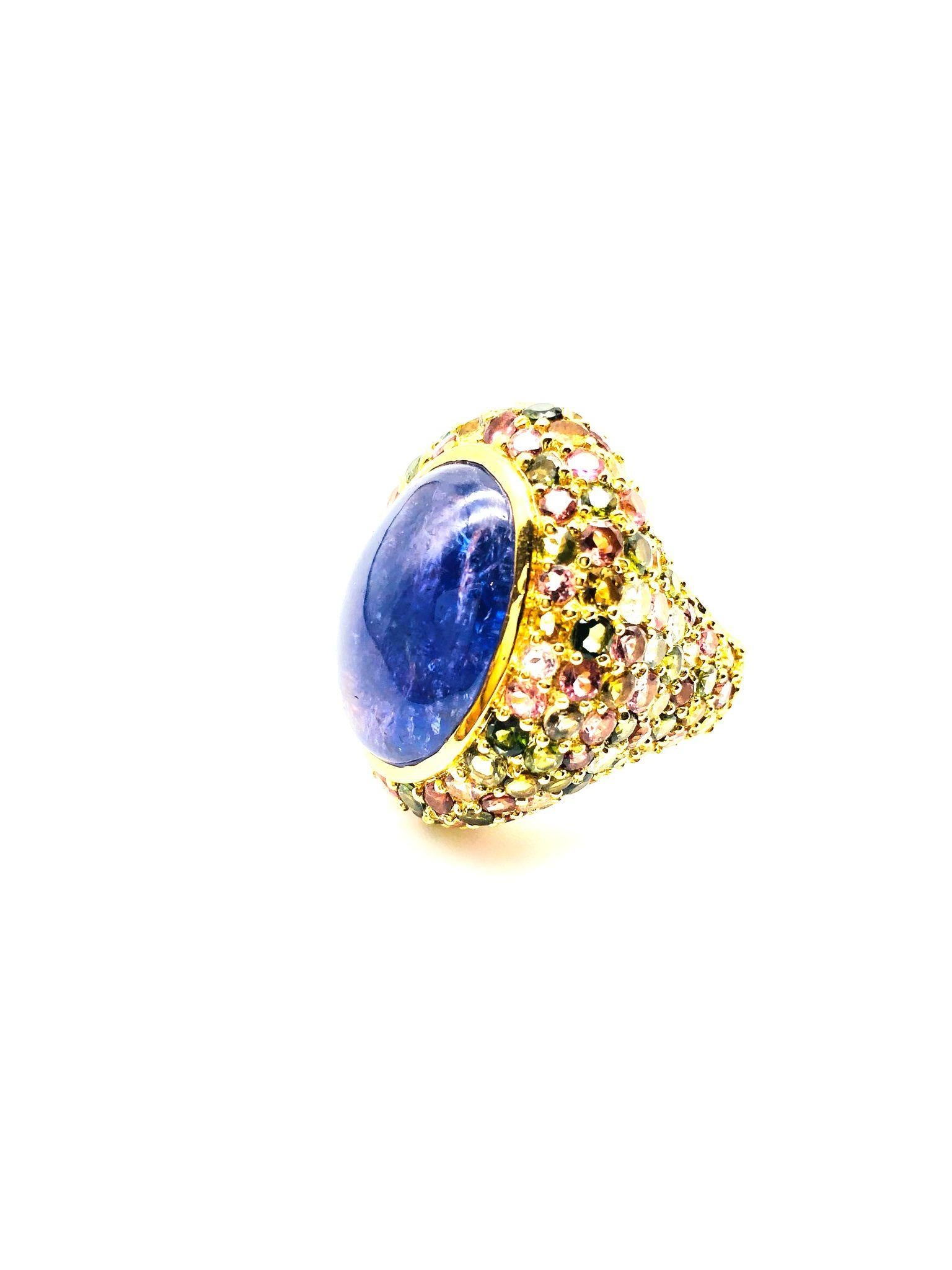Bochic “Orient” Natural Sapphire & Multi Gem Ring Set In 18K Yellow Gold & Silve For Sale 1