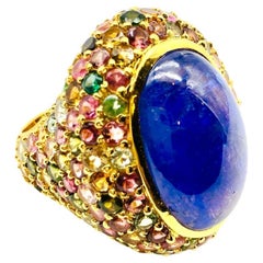 Bochic “Orient” Natural Sapphire & Multi Gem Ring Set In 18K Yellow Gold & Silve