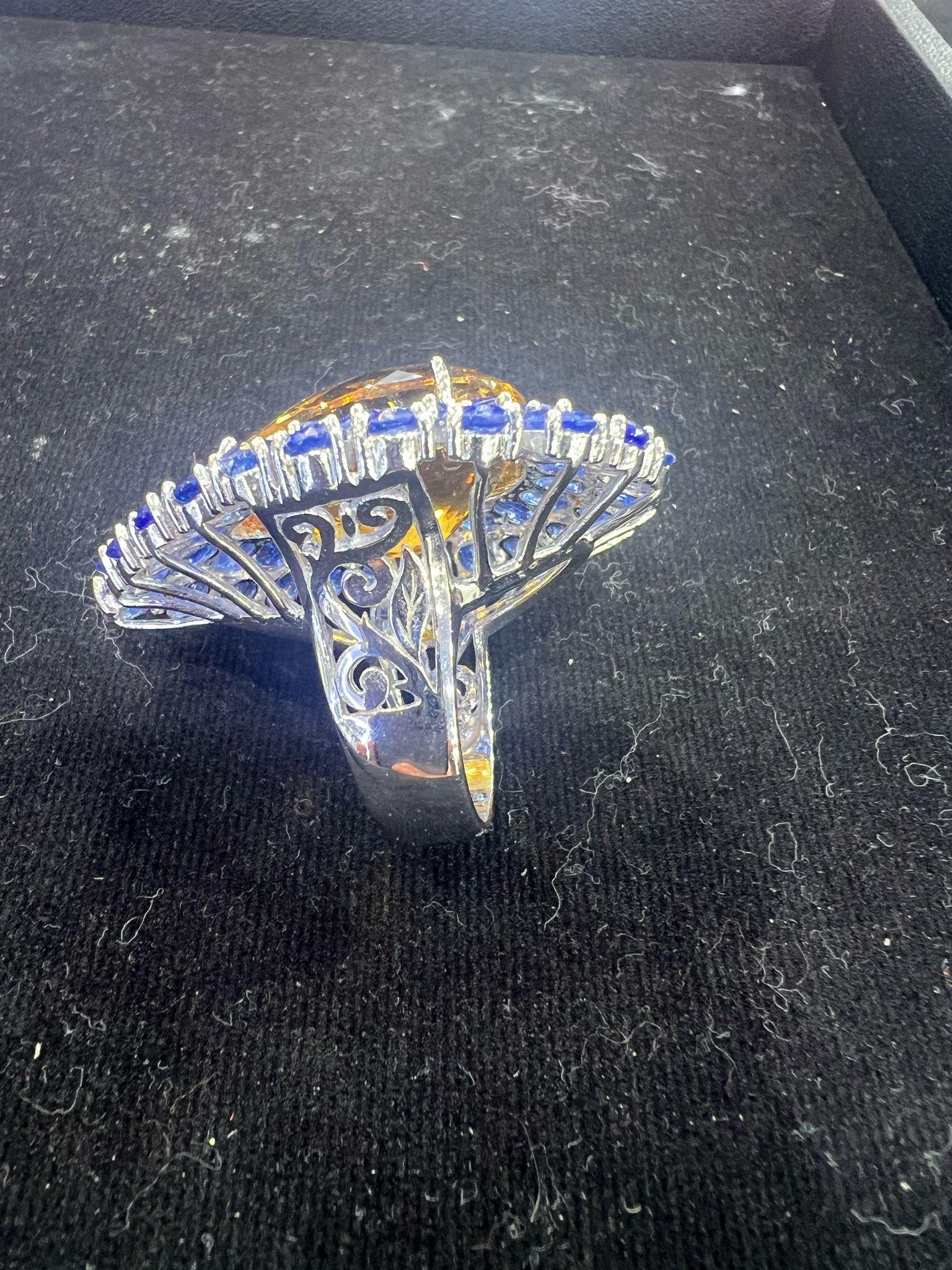 Baroque Bochic “Orient” Natural Sapphire & Orange Citrin Ring Set In 18K Gold & Silver For Sale