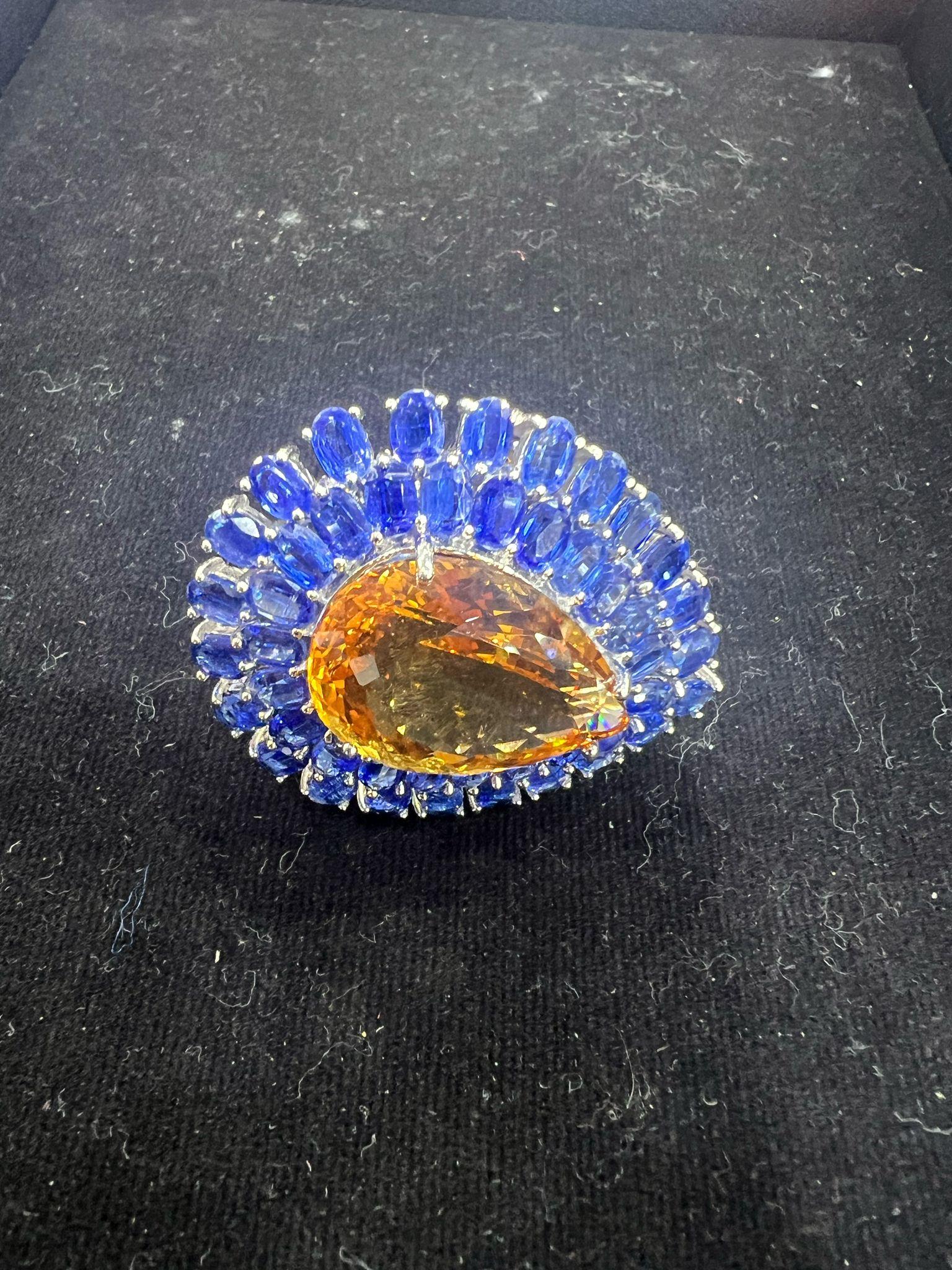 Bochic “Orient” Natural Sapphire & Orange Citrin Ring Set In 18K Gold & Silver In New Condition For Sale In New York, NY