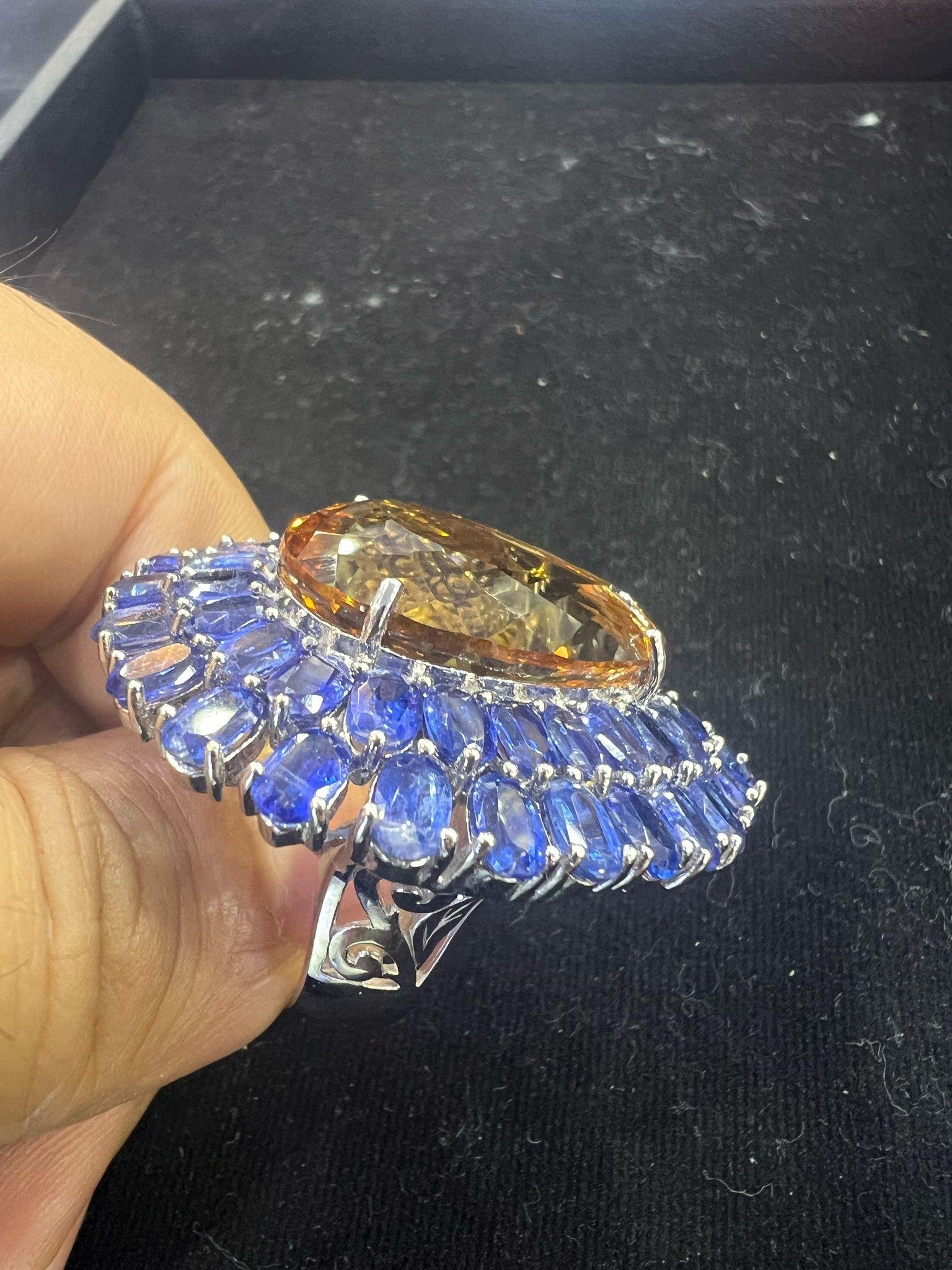 Bochic “Orient” Natural Sapphire & Orange Citrin Ring Set In 18K Gold & Silver For Sale 1