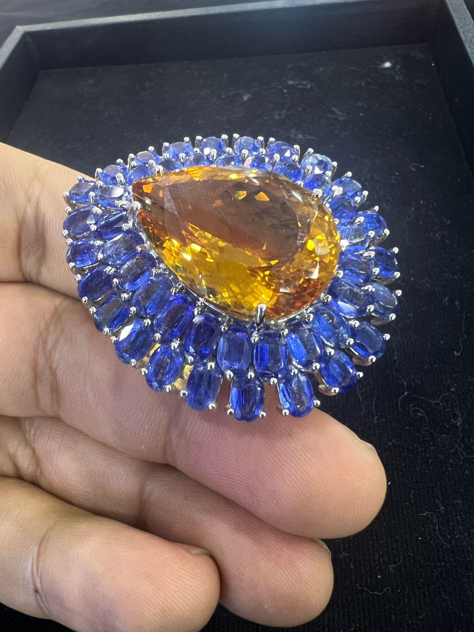 Bochic “Orient” Natural Sapphire & Orange Citrin Ring Set In 18K Gold & Silver For Sale 3