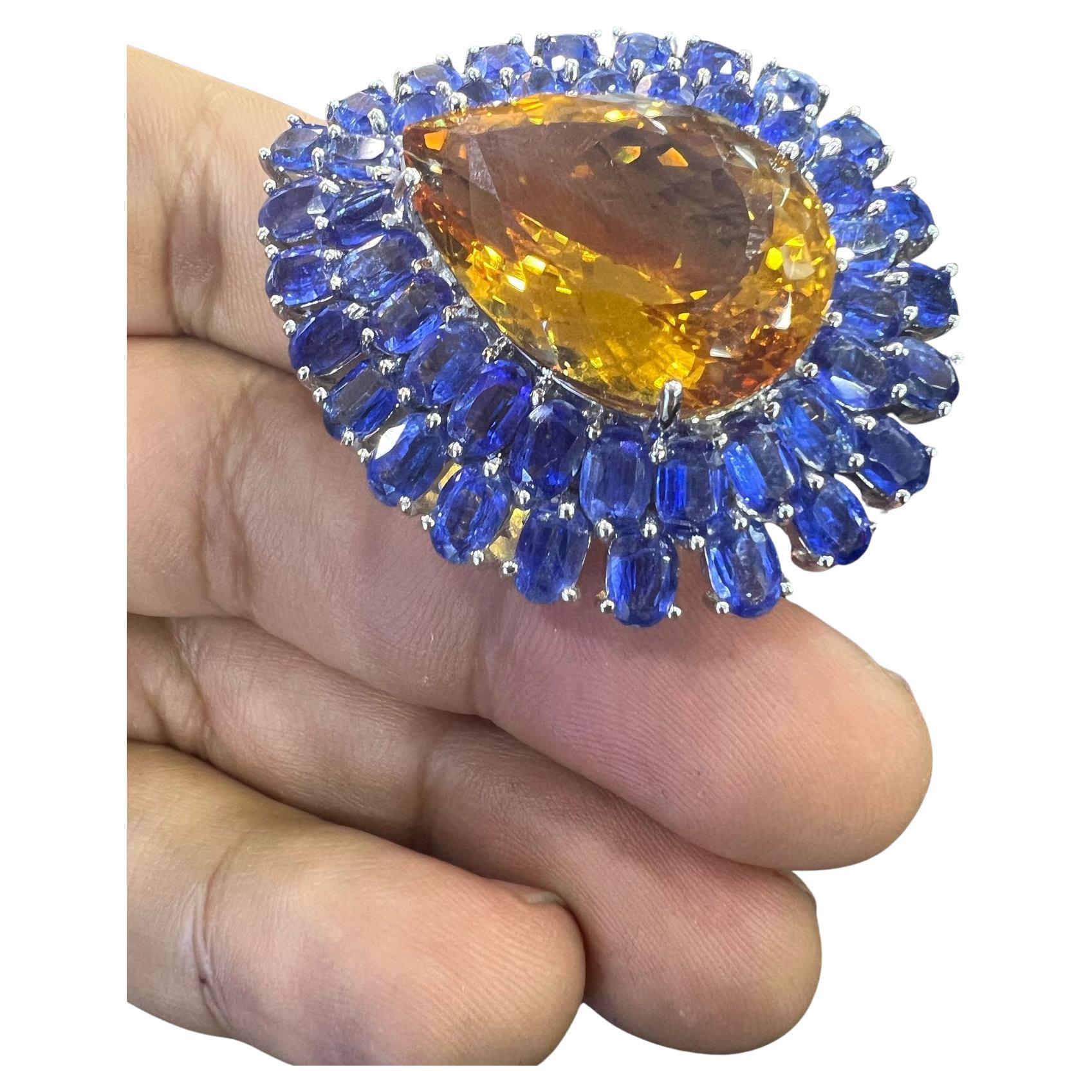 Bochic “Orient” Natural Sapphire & Orange Citrin Ring Set In 18K Gold & Silver