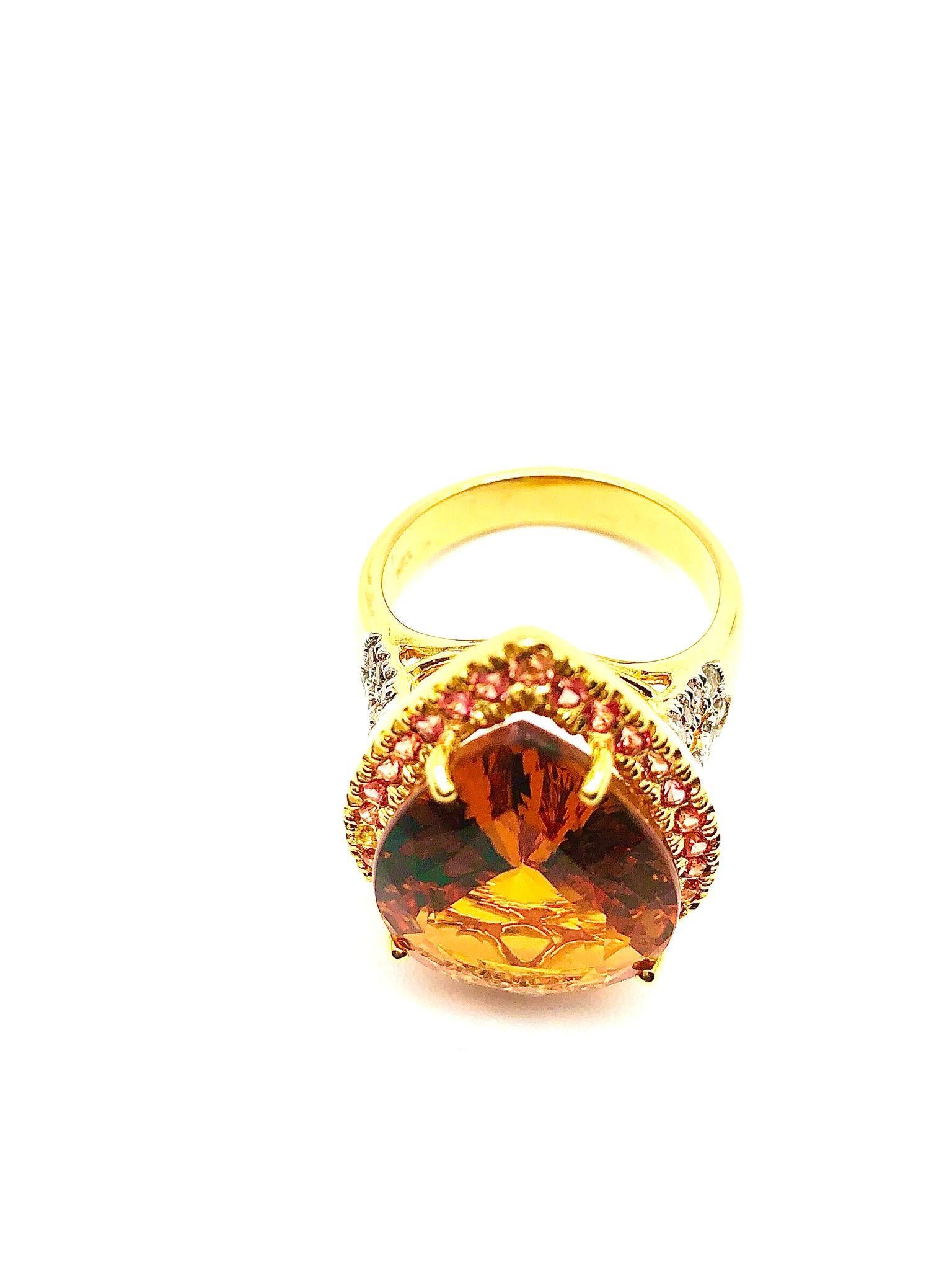 Anello da cocktail con zaffiro naturale e citrino arancione 