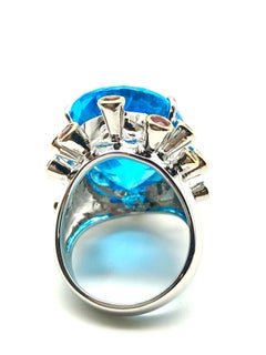 Bochic "Orient" Topazio blu svizzero naturale e rubini incastonati in oro e argento 18 carati