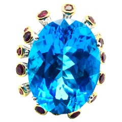 Bochic Orient topaze bleue naturelle suisse et rubis serti en or et argent 18 carats