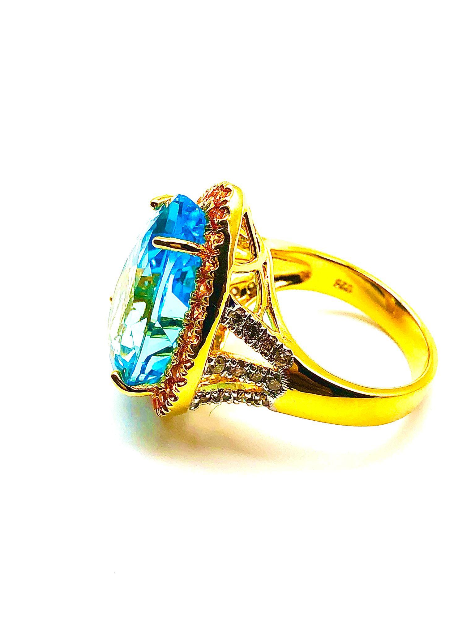 Bochic “Orient” Natural Swiss Blue Topaz & Sapphire Set In 18K Gold & Silver 5