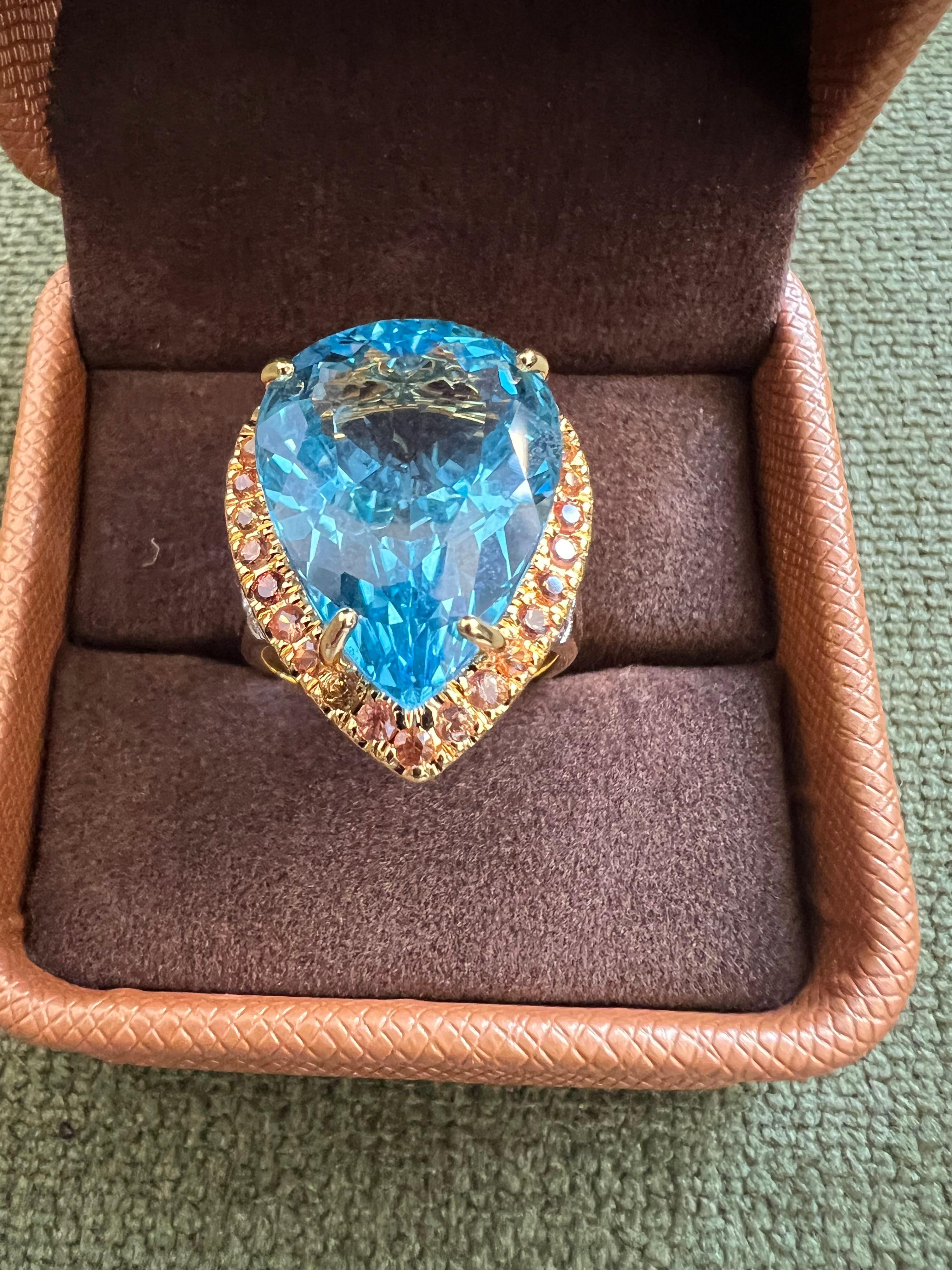 Bochic “Orient” Natural Swiss Blue Topaz & Sapphire  Set In 18K Gold & Silver For Sale 5