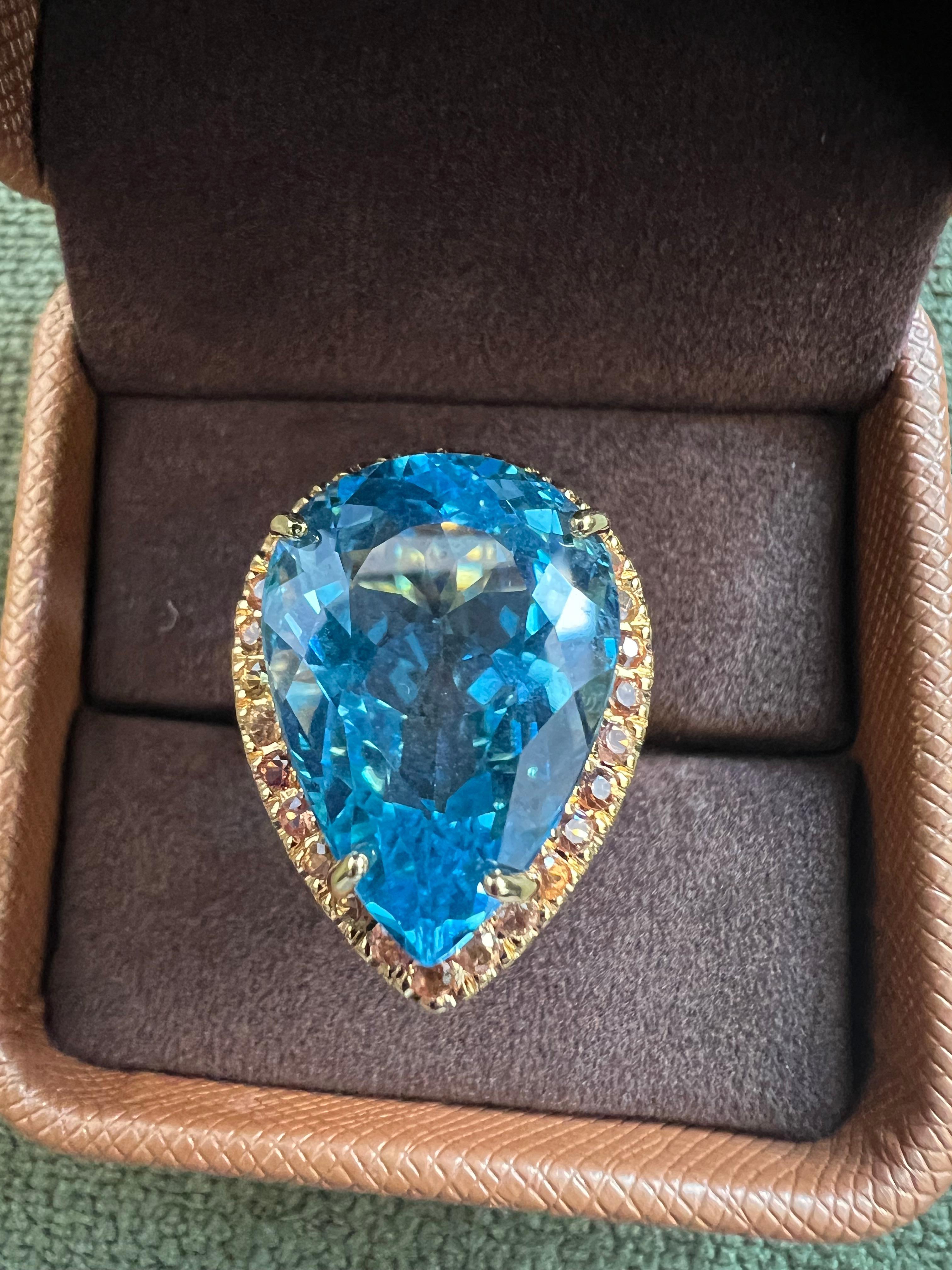 Bochic “Orient” Natural Swiss Blue Topaz & Sapphire  Set In 18K Gold & Silver For Sale 6