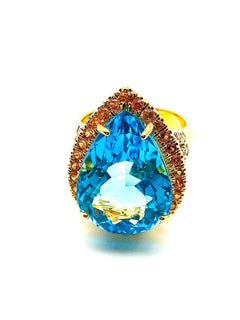 Bochic “Orient” Natural Swiss Blue Topaz & Sapphire Set In 18K Gold & Silver
