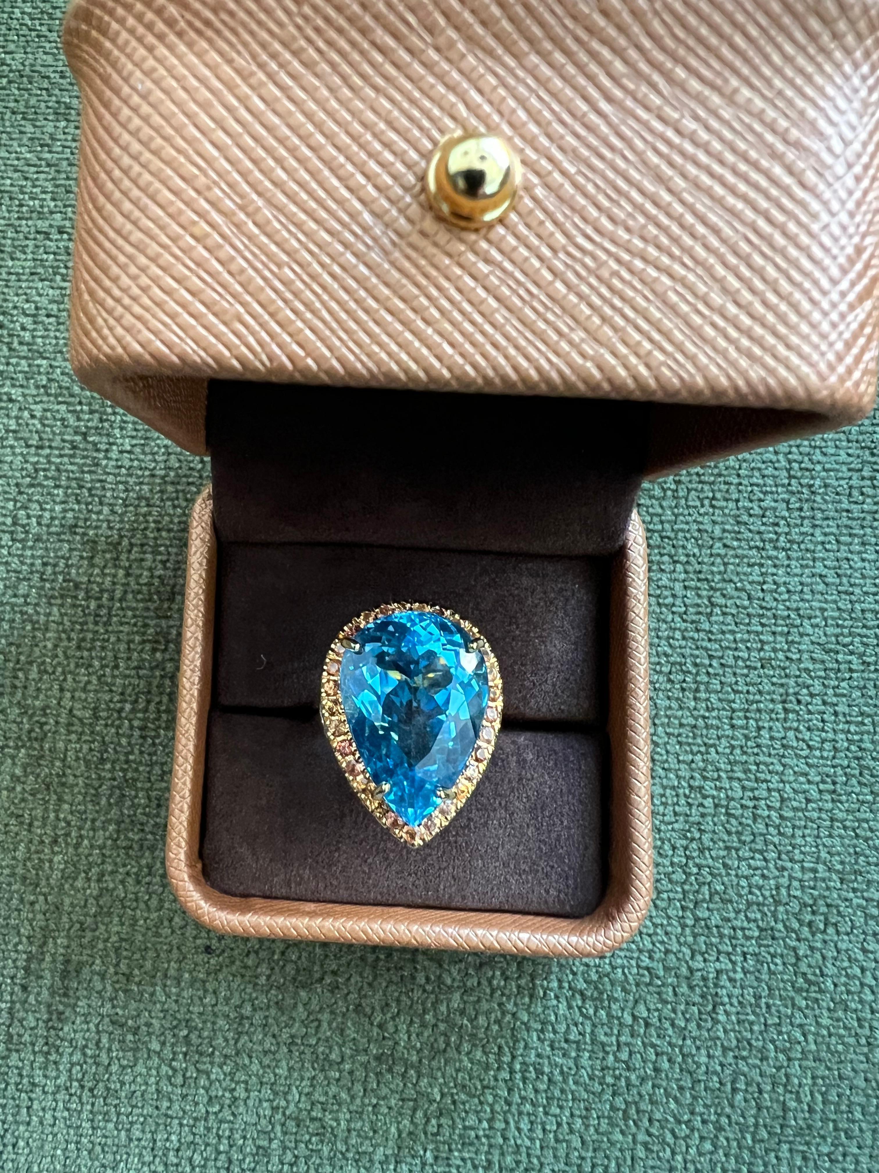 Bochic “Orient” Natural Swiss Blue Topaz & Sapphire  Set In 18K Gold & Silver 

Natural Oval Shape Swiss Blue Topaz - 19.50 Carat 
Natural Yellow Sapphire - 2.00 Carat

This Ring is from the 
