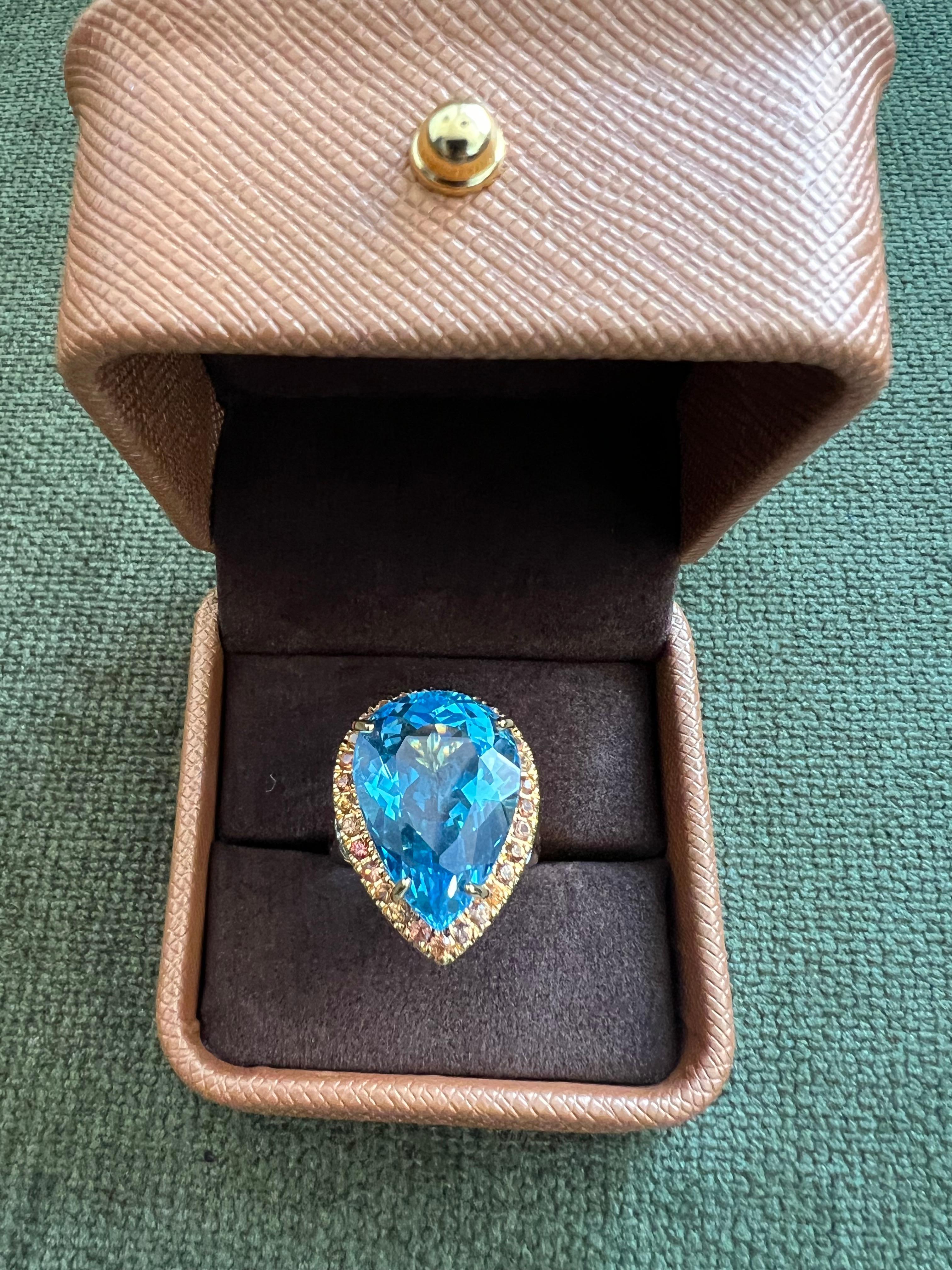 Art Deco Bochic “Orient” Natural Swiss Blue Topaz & Sapphire  Set In 18K Gold & Silver For Sale