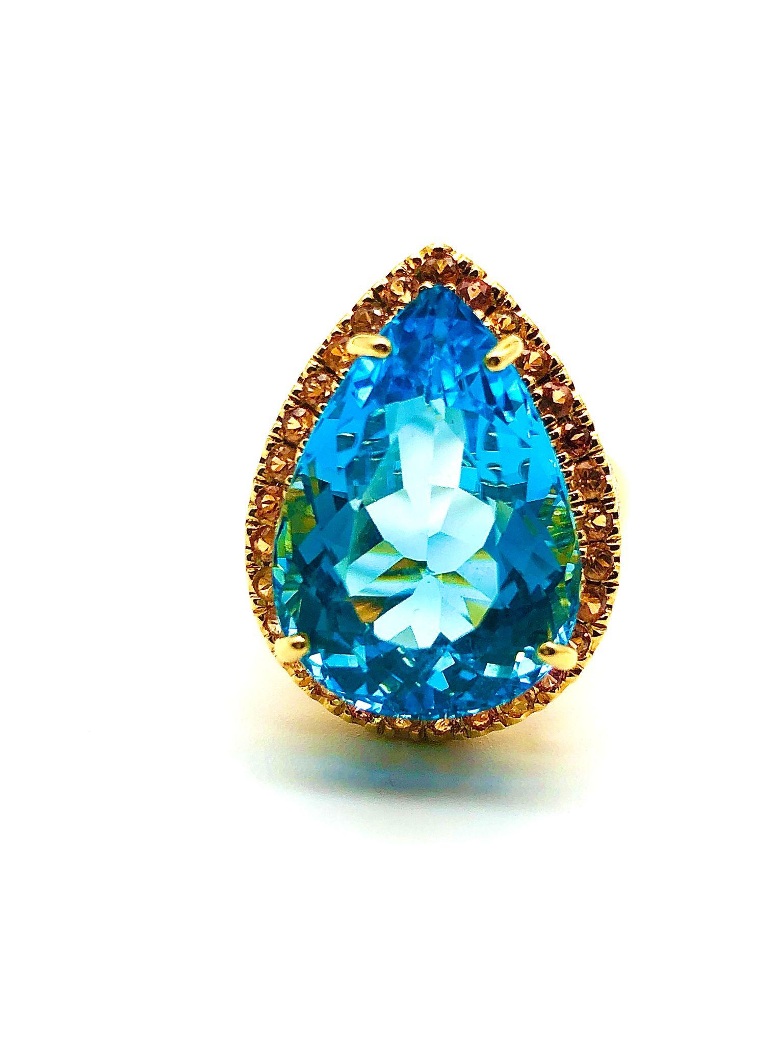 Bochic “Orient” Natural Swiss Blue Topaz & Sapphire Set In 18K Gold & Silver In New Condition In New York, NY