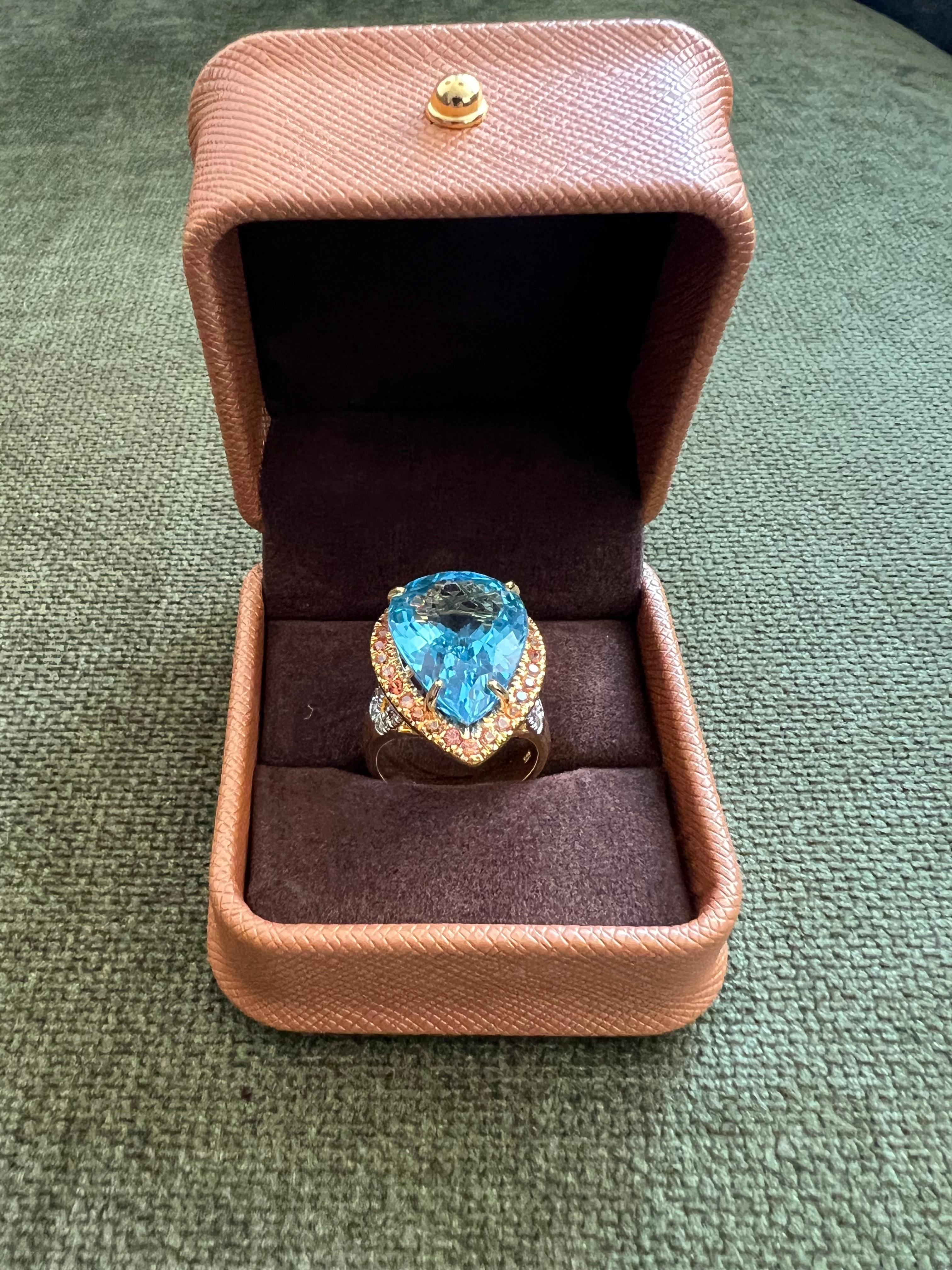 Women's or Men's Bochic “Orient” Natural Swiss Blue Topaz & Sapphire  Set In 18K Gold & Silver For Sale