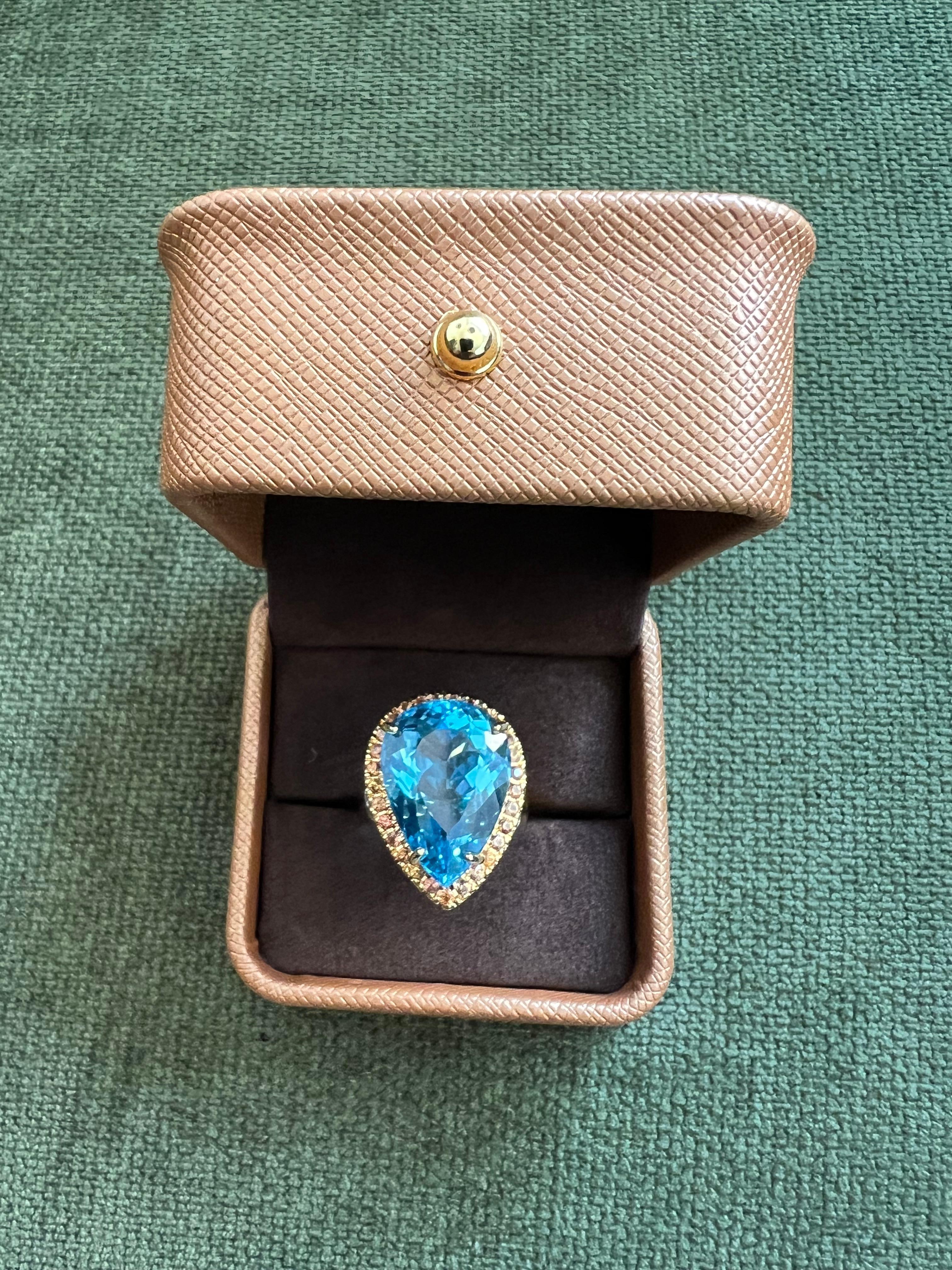 Bochic “Orient” Natural Swiss Blue Topaz & Sapphire  Set In 18K Gold & Silver For Sale 1