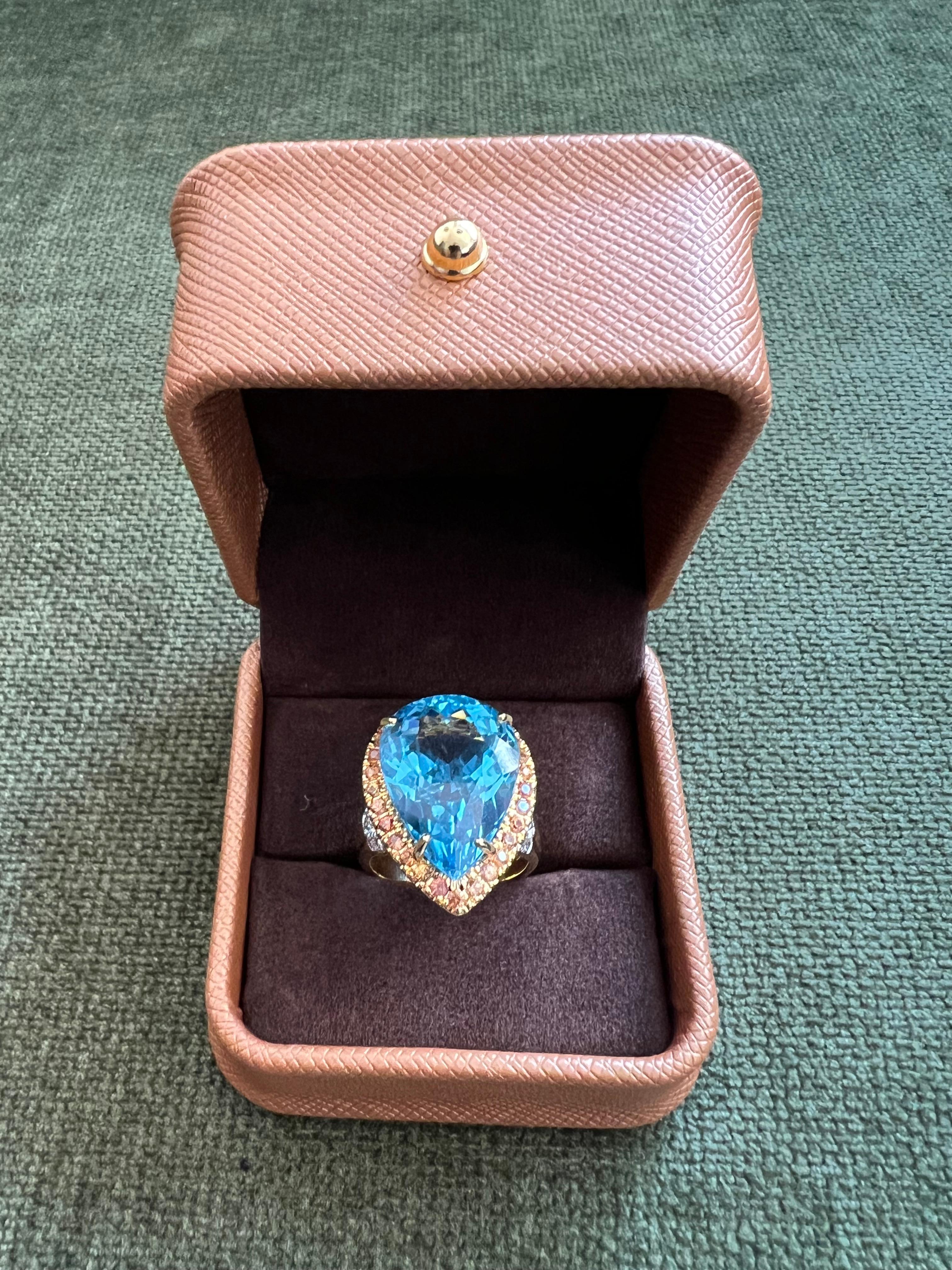 Bochic “Orient” Natural Swiss Blue Topaz & Sapphire  Set In 18K Gold & Silver For Sale 3