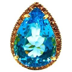 Bochic “Orient” Natural Swiss Blue Topaz & Sapphire Set In 18K Gold & Silver
