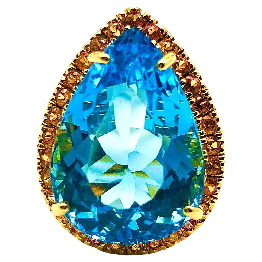 Bochic “Orient” Natural Swiss Blue Topaz & Sapphire Set In 18K Gold & Silver