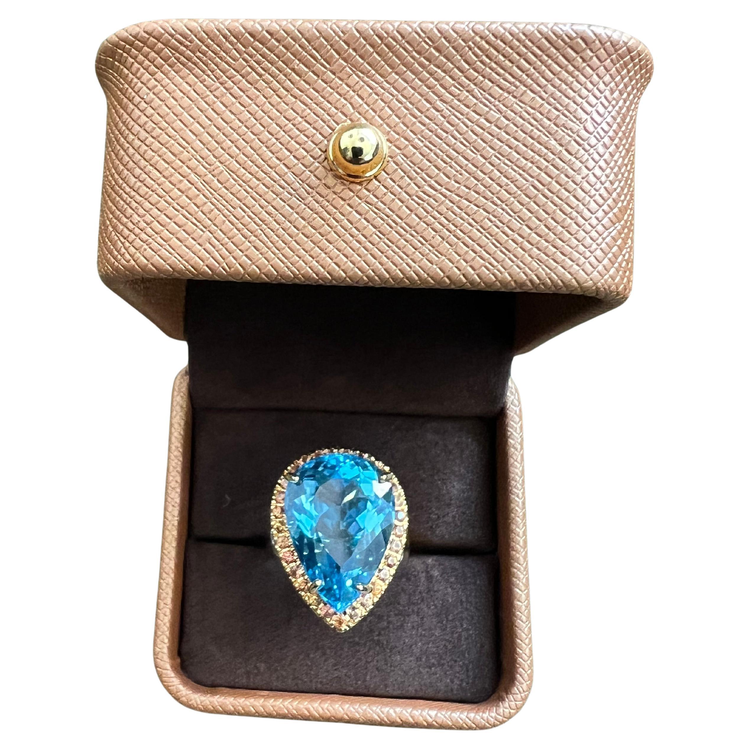 Bochic “Orient” Natural Swiss Blue Topaz & Sapphire  Set In 18K Gold & Silver