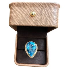 Bochic “Orient” Natural Swiss Blue Topaz & Sapphire  Set In 18K Gold & Silver