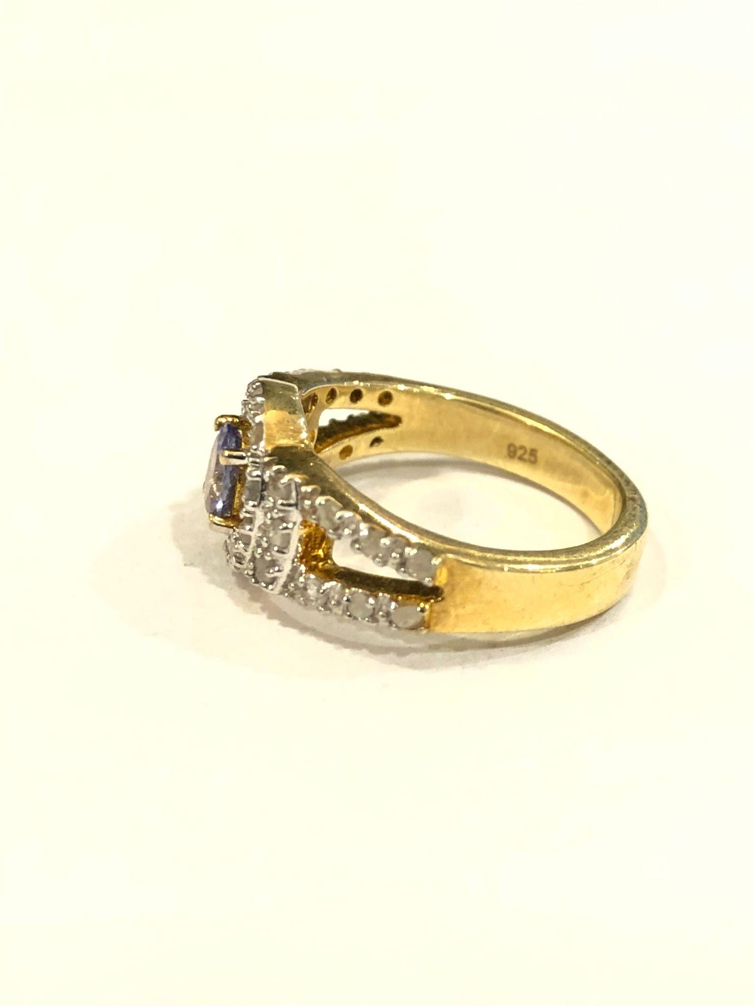 Taille brillant Bochic “Orient” Natural Tanzanite & Diamond Ring Set In 18K Yellow Gold & Silve en vente