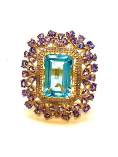 Bochic “Orient” Vintage Tanzanite, Topaz & Diamond Ring Set In 18K & Silver